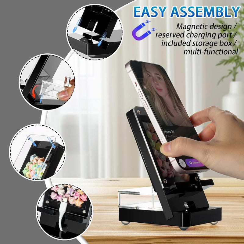 GDUSMCN Acrylic Phone Holder Firm，Phone Stand for Desk，Star Decorations and Not Easily Damaged，Office Accessories，Novel Design,Pink Black and Clear. (Black) - Image 3